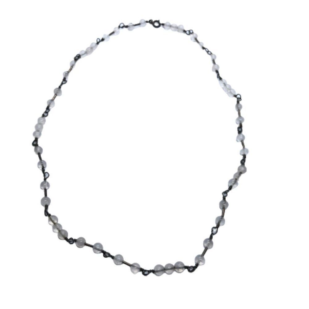 Stunning Vintage 17" Dainty, Rock Crystal Bead & Sterling Silver Necklace